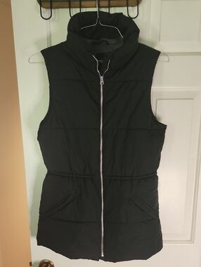 GAP Black Quilted Puffer Vest with High Collar